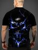 Men's Electric Skull Print T-Shirt - 3D Edgy Gothic Graphic Crew Neck Short Sleeve Tee, Breathable Summer Top Suitable for Casual Wear, Parties &