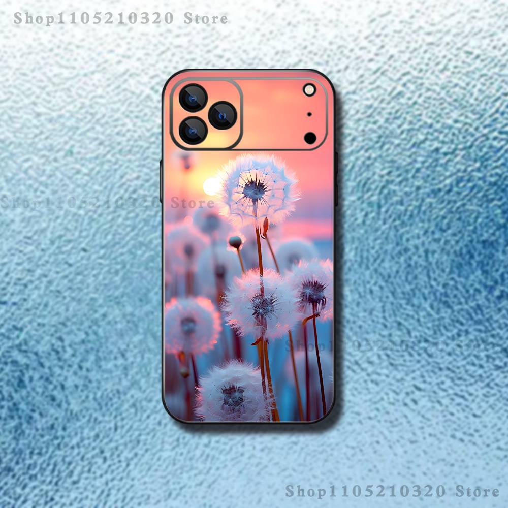 Dandelion Art Phone Case For iPhone 17,16,15,14,13,12,11,Pro Max,XSX,,XR,SE,Mini,8,7,Soft Silicone Black Cover