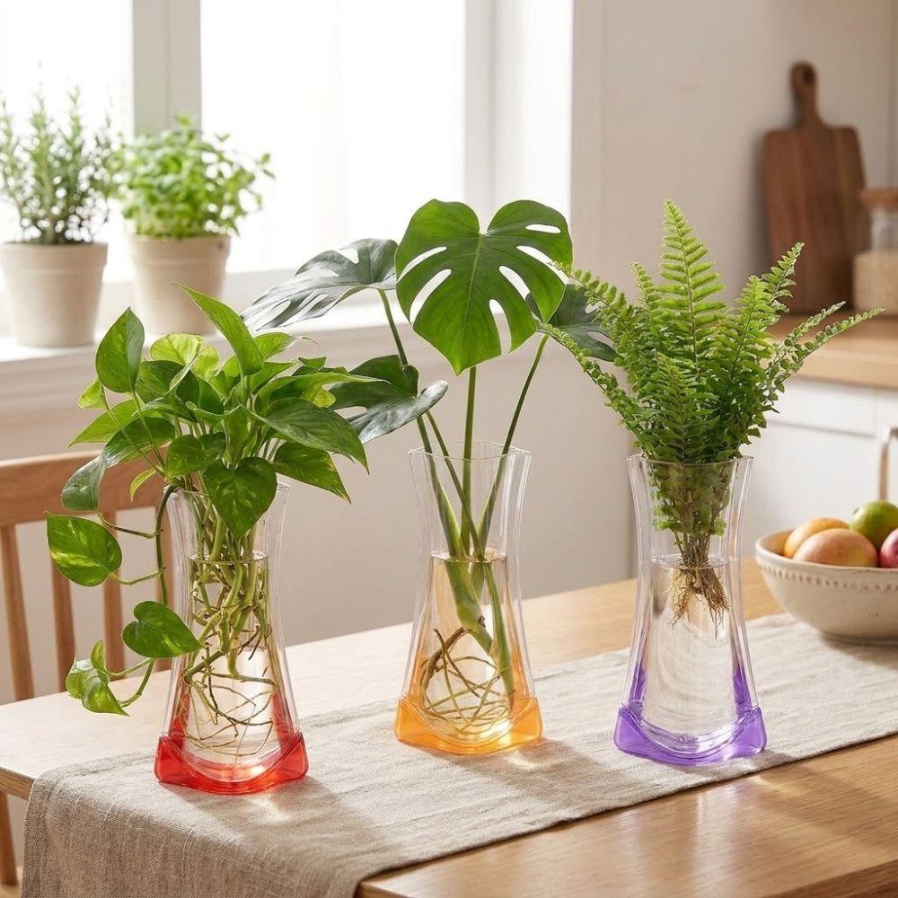 5Pcs Shatterproof Clear PVC Flower Vase Folding Plant Containers Easy To Clean Expandable Vase Room