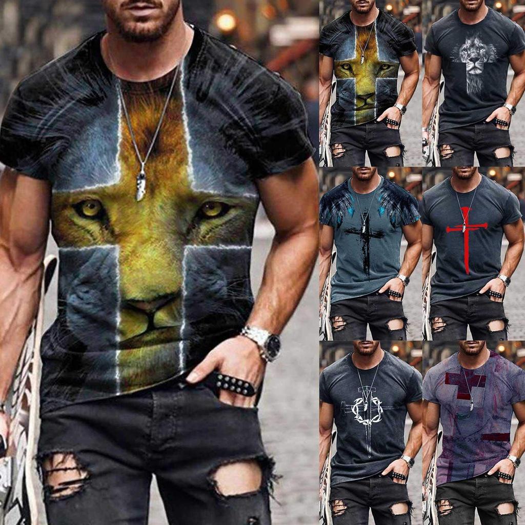 Мужская уличная мода Крест вера с принтом Круглый воротник С короткими рукавами Т-образный рукав