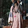 Ретро-халат Little Mud Girl в стиле пэчворк с художественным круглым вырезом