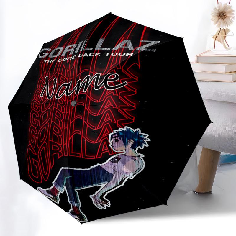 1PC Gorillaz, Comeback Tour Custom Name Automatic Open/Close, 8-Rib Durable Frame Compact Travel Umbrella for Men & Women D1222056
