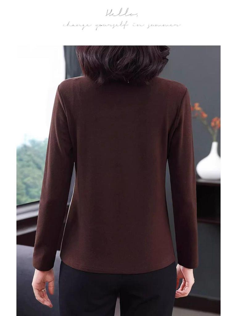 Round Neck Long Sleeve German Velvet Color Block T-shirt for Autumn and Winter