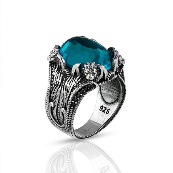 Кольцо из стерлингового серебра 925 карат с голубым топазом, красным цирконом, турецким драгоценным камнем оникс, ювелирные изделия ручной работы для мужчин