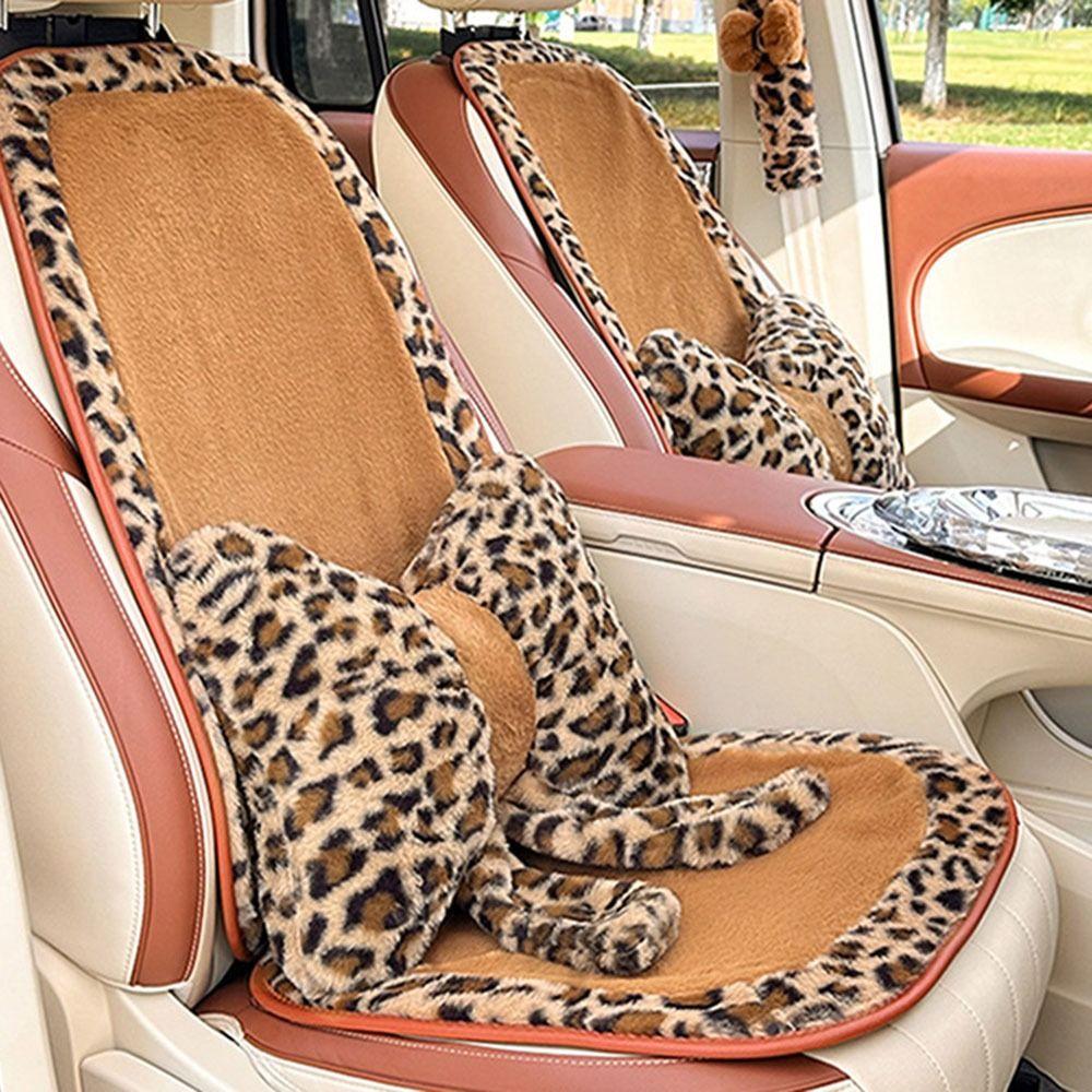 Flower Leopard Print Car Headrest Bow Plush Seat Cushion Car Seat Decoration Headrest