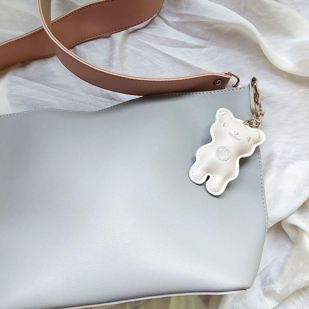 Fashion PU Leather Embroidery Bear Hanger Cute Heart Bears Bag Pendant  Backpack Decoration