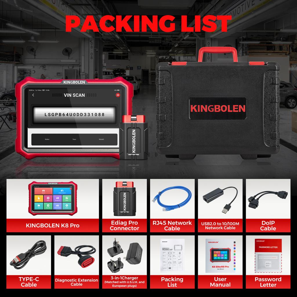 USA EU Warehouse Kingbolen K8 Pro Full System Bidirectional Scan Tool OBD2 CANFD & DOIP Bluetooth Diagnosis With Lifetime Free