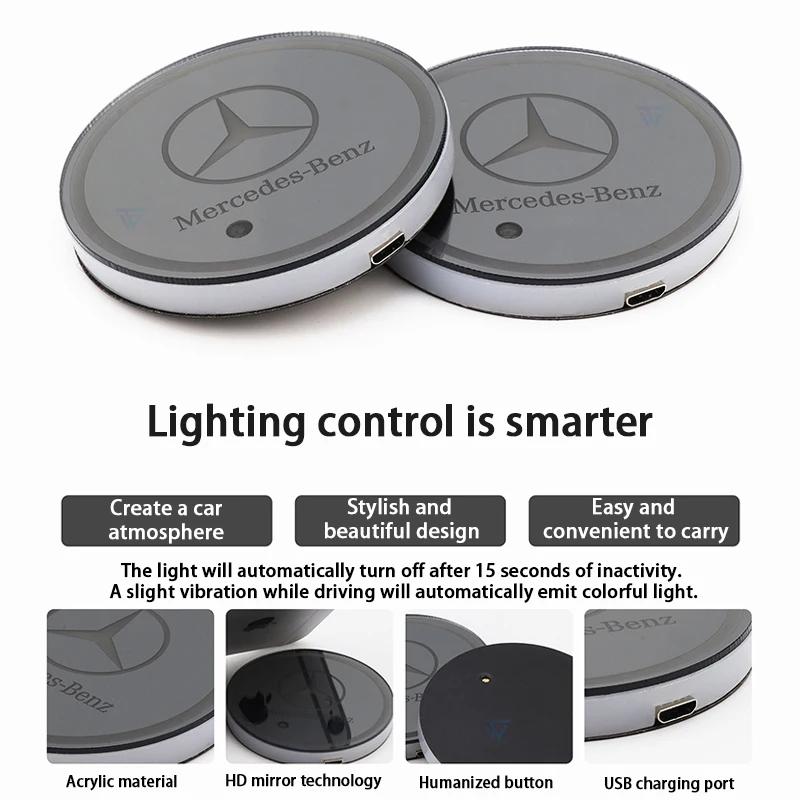LED Luminous Car Water Cup Coaster Holder Lamps For Mercedes Benz A B C E S GLB GLC V ML Class W177 W205 W212 W213 X253 X156 EAT6