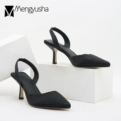 Мода 2024 Лето Босоножки Женские Босоножки с кристаллами Туфли-лодочки Шлепанцы на высоком каблуке OL Женские сандалии с эластичной резинкой сзади Женские сандалии