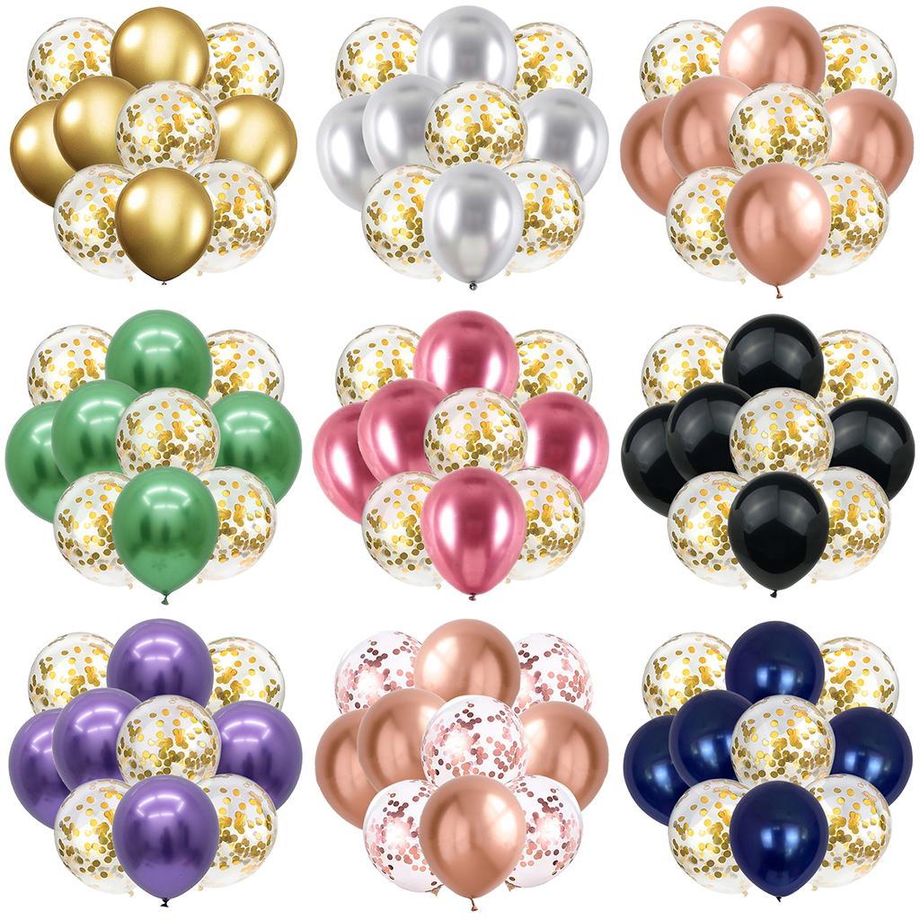 10PCS Gold Silver Metal Latex Confetti Balloons Baby Shower Wedding New Year Birthday Party Decorations Matte