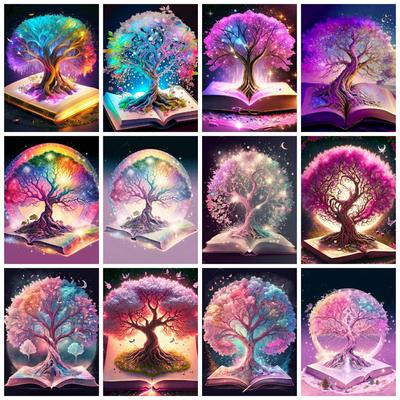 5D Diy Алмазная картина Фэнтези Дерево Вышивка Мозаика Книга Пейзаж Квадрат Круглый Домашний Декор