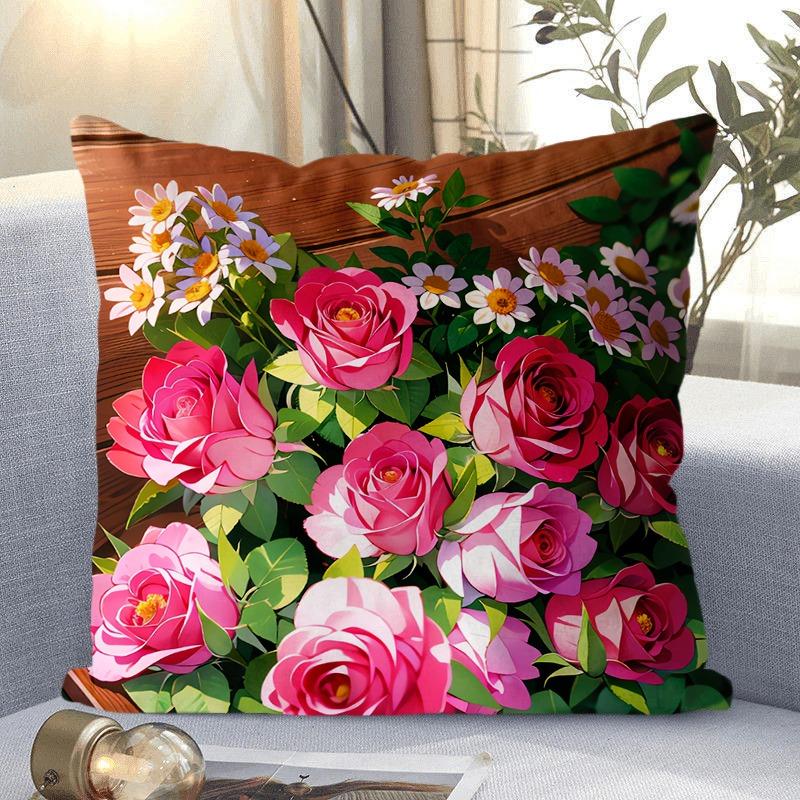 Декоративная наволочка с рисунком розы для гостиной, спальни, квадратная наволочка с подушкой