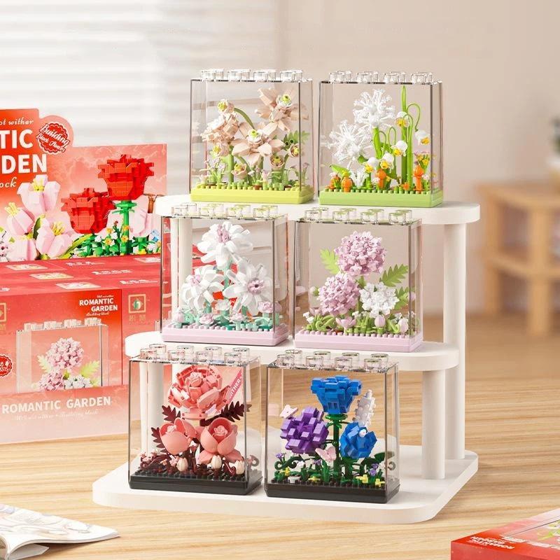Bouquet Sunflower Potted Plant Micro Building Eternal Flower Model Diy Home Desk Decoration Brick Toys Gift