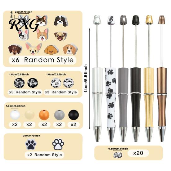 Creative Stationery Gift Set Dog Themed Beadable Pen Kit, DIY Crafting Set, with Cute Pet Beaded Kit Wooden Beads Decor, Smooth Writing Pens,