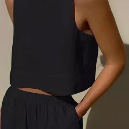 Женский летний комплект из 2 предметов: жилет без рукавов с круглым вырезом, эластичные длинные брюки с высокой талией, однотонный тонкий повседневный комплект