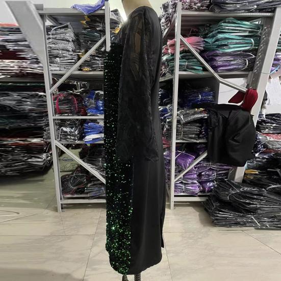 Платье бодикон с круглым вырезом 45720, рукавами, облегающее талию и бедра, с запахом на бедрах, пайетками и прозрачной сеткой