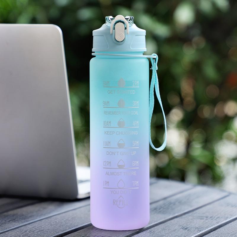 750ML Sports Water Bottle with Time Marker Leak-proof Cup Motivational Portable Plastic Water Bottle for Outdoor Sport Fitness