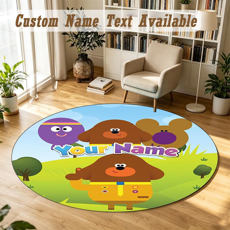 Round Rug Custom NameHey Duggee Pattern Non Slip Carpet Home Floor Decor