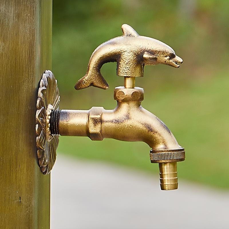 Retro Garden Faucet Antique Brass Kindergarten Wall Mount Animal Cold Water Faucet Basin Faucet