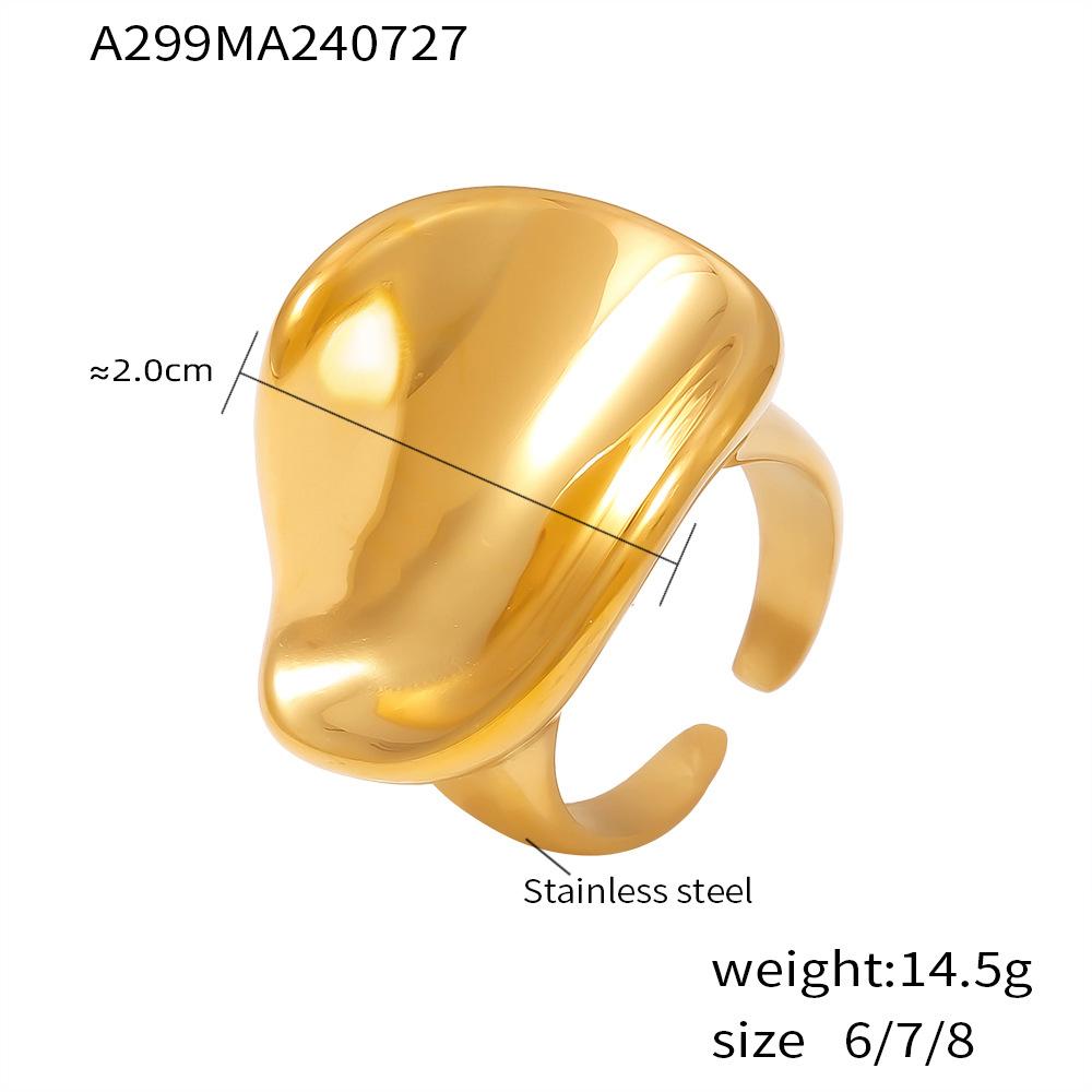 Curved Three-Dimensional Ring Exaggerated Design Stainless Steel Plated 18K Gold Cold Wind Mirror Jewelry