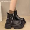 Ботильоны женские на платформе, дизайнерские молнии, туфли на среднем каблуке, новый бренд, зима 2025, модные готические туфли-лодочки, мотоциклетные ботинки Botas De Mujer