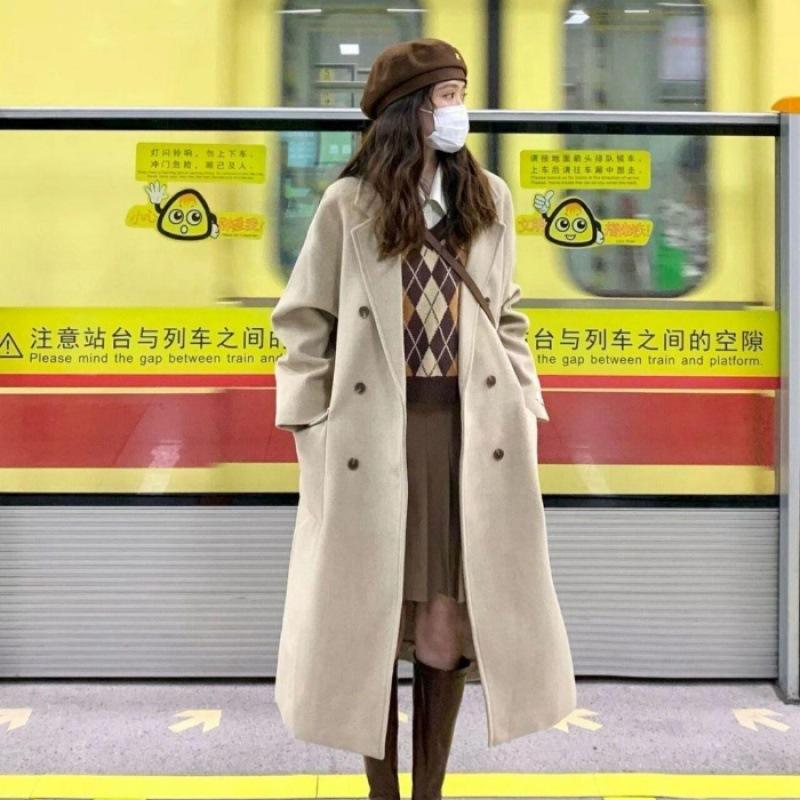 Осень и зима 2024 года, новое высококачественное шерстяное пальто Hepburn, женское шерстяное пальто средней и длинной длины выше колена