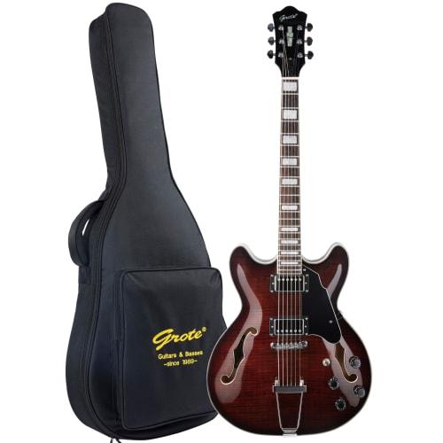 NEW GROTE 335 Style Jazz Electric Guitar, Semi-Hollow Body (Brown)
