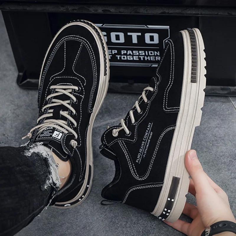 Retro Men Works Shoes Outdoor Breathable Wear-resistant Casual Sneakers Spring Fashion Anti-slip Platform Hiking Shoes Versatile