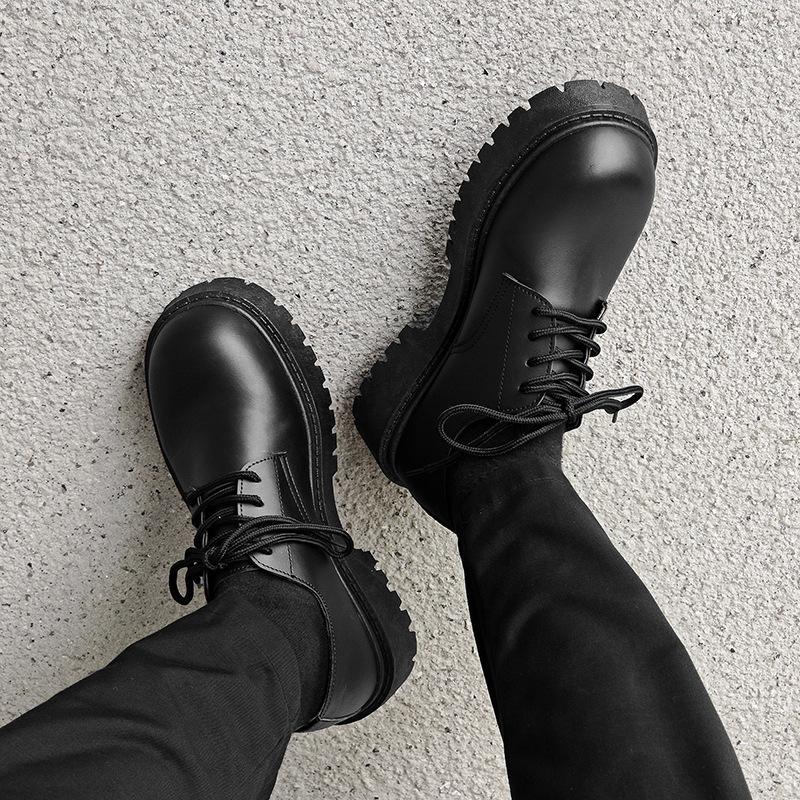 Мужские ботинки дерби на платформе, британский стиль, круглый носок, массивная подошва, формальная обувь, удобная, из черной кожи, деловая повседневная обувь