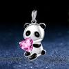 European & American Cute Panda Necklace: Pink Heart-Shaped Cubic Zirconia & Blue Crystal Design