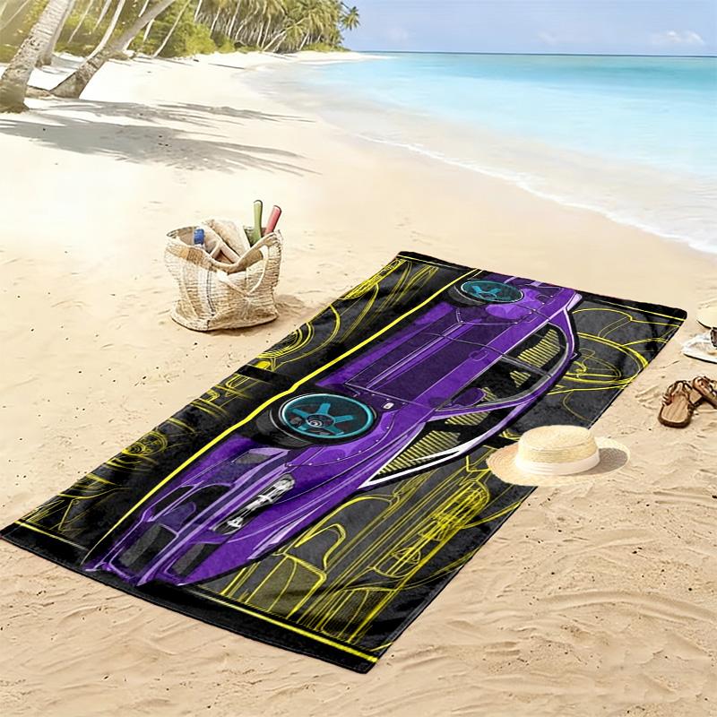 Purple Race Car 2D Flat Print Beach Towel, Large Soft Quick Dry Towel for Beach Camping Swimming.MSTJ0918362
