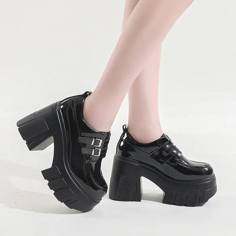 Fashion Spring and Autumn New Women's Shoes 2024 High Quality Fashion Solid Color Round Toe Thick Heel Buckle Women's High Heels