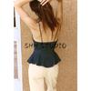 New Fall Women's Clothing Open Back Sexy Fashion Twill Ruffles V-neck Brace Vest Tops 0858263