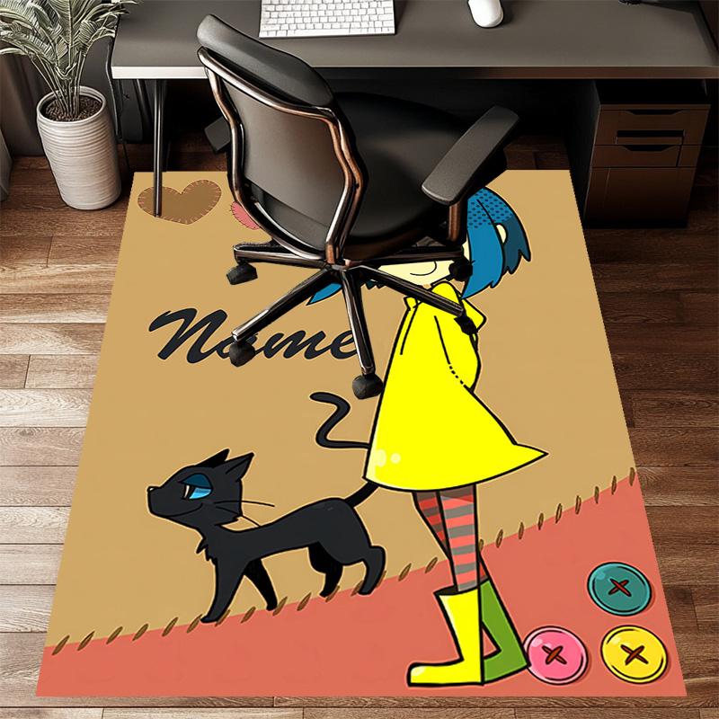 Custom Coraline Mat Personalized Name, Polyester Washable Indoor Entryway Rug, Gift for Christmas, Easter, Thanksgiving Day