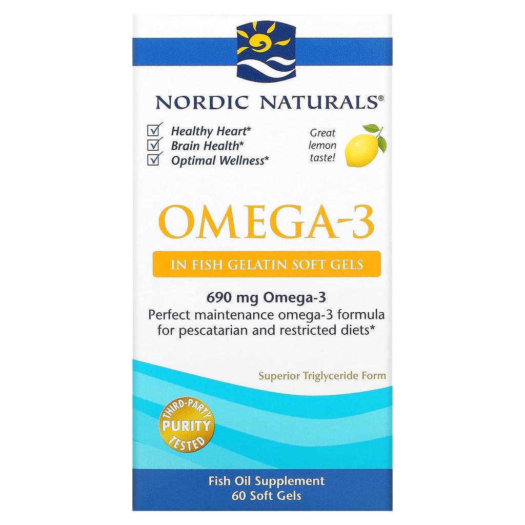 Nordic Naturals Omega 3, Lemon, 690mg, 60 Fish Gelatin Softgels (345mg Per Gel)