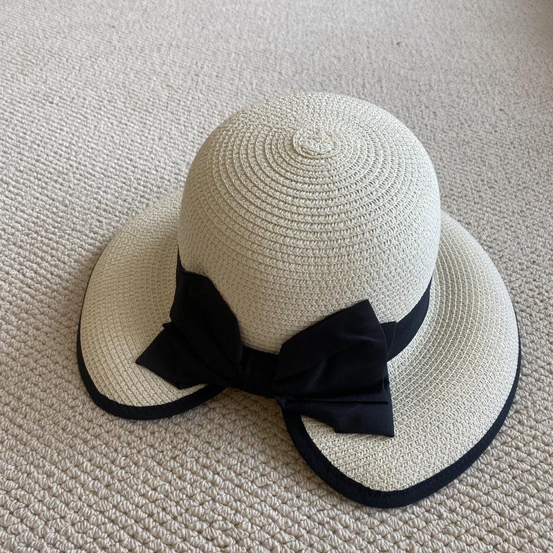 Hepburn Hat Female Black Straw Hat Sunscreen Vacation Seaside Beach Sun Hat Summer Big Brim Sun Hat Big Brim