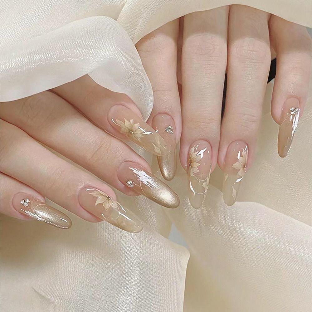 24/30PCS Cat Eye Gradient False Nail Flower Butterfly Love Nail Tips Press on Nails  for Women Girl