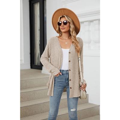 Осенняя женская блузка, однотонный кардиган на пуговицах с длинными рукавами, вязаные топы с начесом