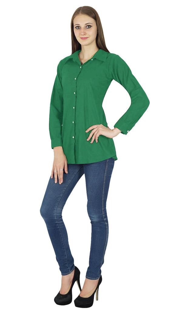 Top Cotton Shirt Long Sleeve Solid Short Kurta Women Clothing