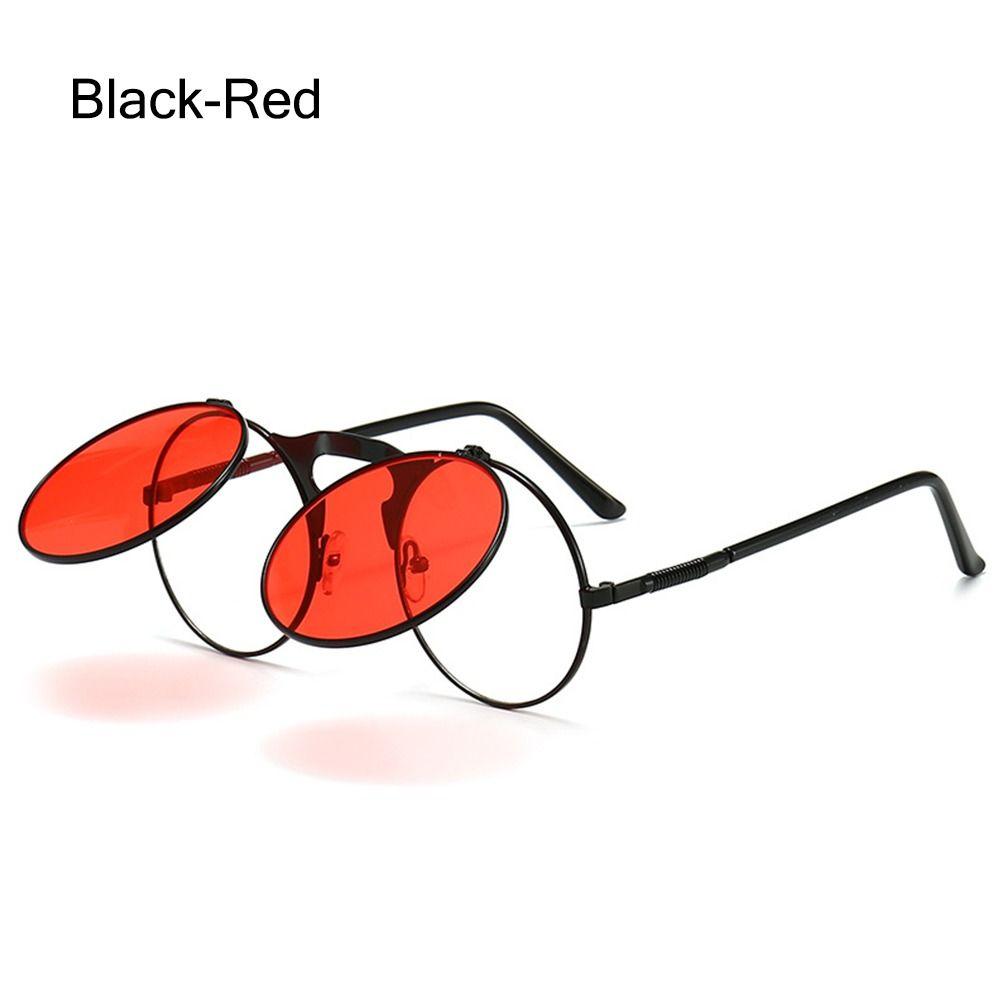 Ретро Очки-флип раунд Мужские Женские Металлические Стиль Стимпанк Солнцезащитные очки Мужские Женские Двойные Круглые Прозрачные Линзы Очки