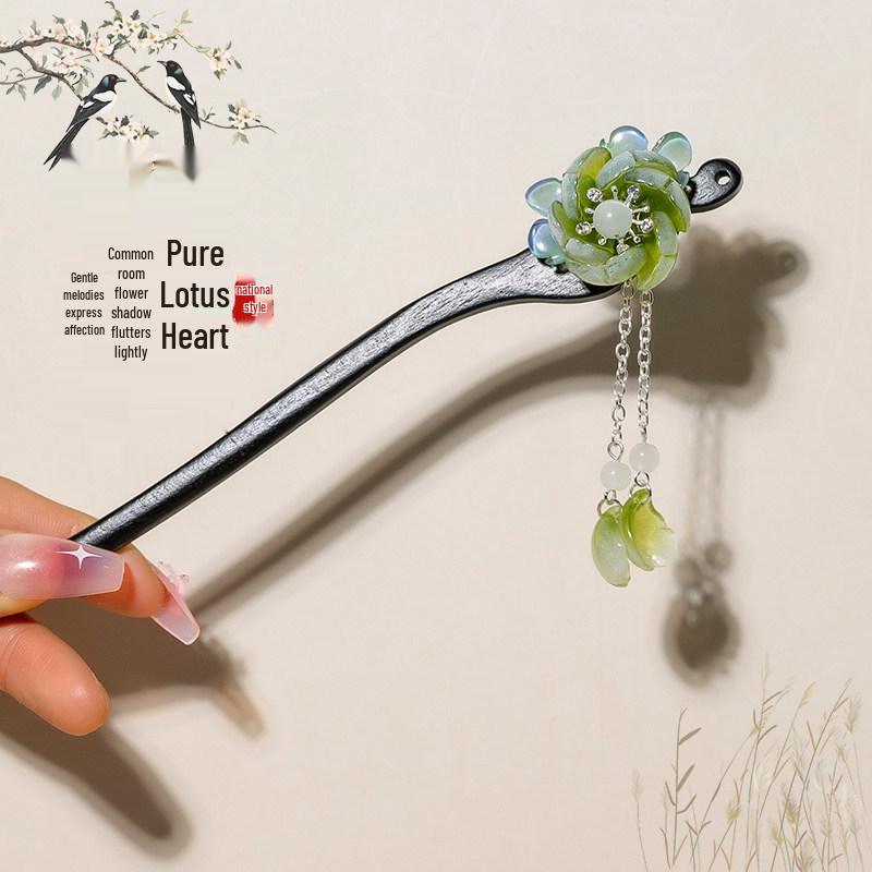 Elegant Wooden Chinese Tassel Hairpin for Hanfu | Women's Ancient Costume Hair Bun Accessory & Styling Ornament Gift.
