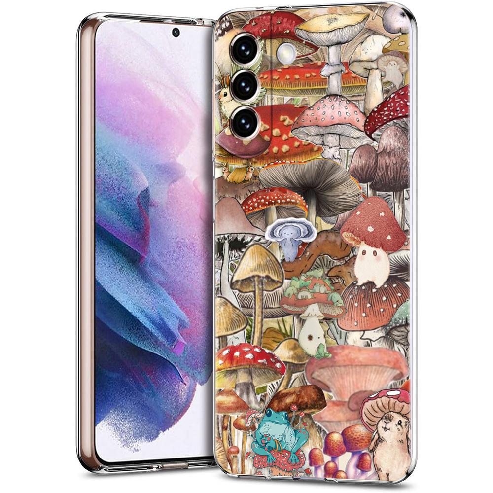Прозрачный чехол с разноцветными грибами для Samsung Galaxy S24 S23 S22 S20 S21 FE Ultra S24 S23 S10 S9 Plus 5G Мягкий TPU чехол