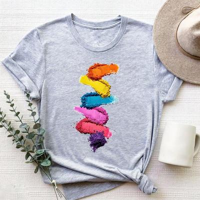 Акварельная футболка, модная футболка, одежда, милый стиль, тренд 90-х годов, повседневная женская футболка с коротким рукавом и принтом, женская футболка с рисунком