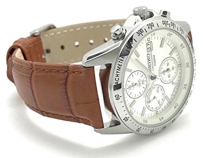 SEIKO Chronograph Watch with Genuine Leather Officially Distributed In Japan by Light Strap, Seiko, White, Brown, Camel, SND363P1-LBR [Used]