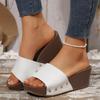 Fashion Fashion Rivet Decor Wedge Slippers Woman White PU Leather Platform Sandals for Women 2025 Summer Thick Bottom Slides Beach Shoes