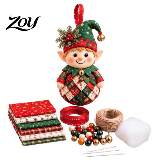 DIY Patchwork Kit for Christmas Ornament Holiday Decoration, Decorative Fabric Winter Seasonal Home Decor Craft Set with Traditional Patterns Display