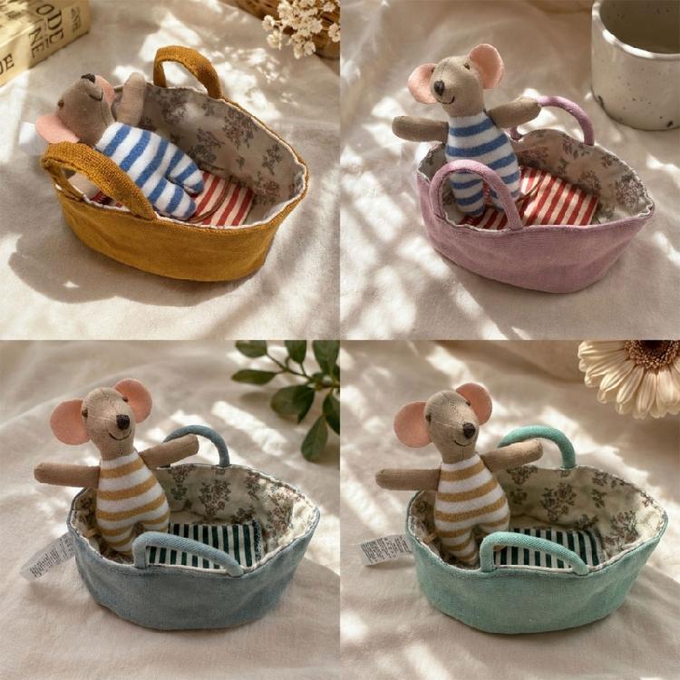 Small Doll Display Bassinet Accessory for Small Cloth Dolls, Soft Fabric Bed for Daily Doll Play and Tabletop Styling