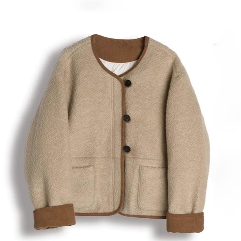 Короткая шерстяная куртка женская зимняя новая куртка-пуховик с круглым вырезом