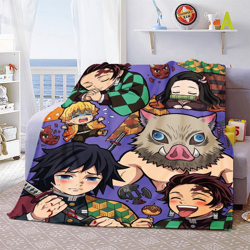 Demon Slayer Soft Warm Flannel Blanket Plush Lightweight Throw for Sofa Bed Couch Cozy Winter Travel Home Decor -QJY
