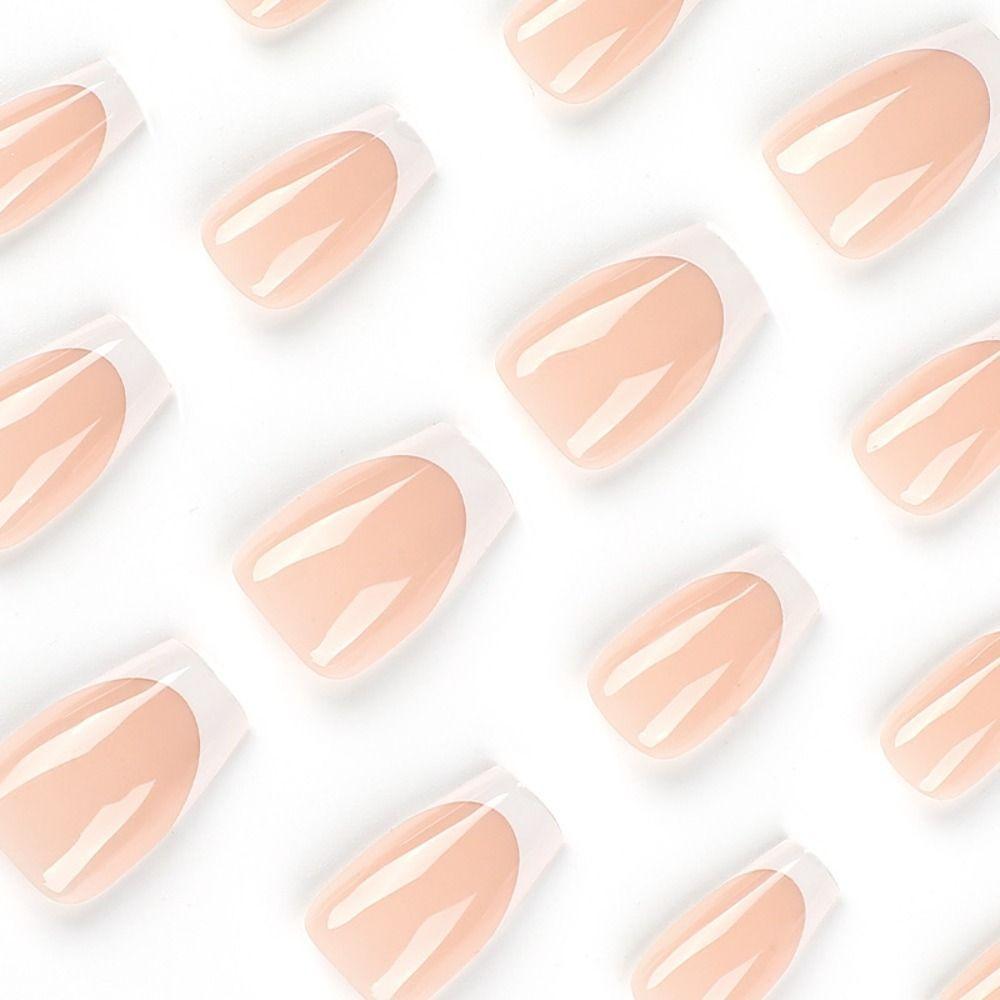 24pcs Nail Tips Full Cover Press On Nails DIY Fake Nails Ballerina French White Edge Short French